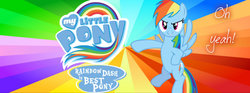 Size: 851x315 | Tagged: safe, rainbow dash, pony, g4, best pony, female, flying, oh yeah, solo, spread wings, wings