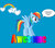 Size: 900x798 | Tagged: safe, rainbow dash, pony, g4, 20% cooler, awesome, blue background, female, rainbow, simple background, sky, solo, spread wings, talking, wings