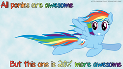 Size: 2560x1440 | Tagged: safe, rainbow dash, pony, g4, 20% cooler, awesome, best pony, flying, happy, spread wings, wings