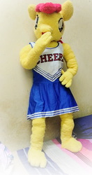 Size: 527x1000 | Tagged: safe, artist:pixie panda plush, artist:redness, apple bloom, earth pony, anthro, g4, anthro plushie, bed, cheerleader, cheerleader outfit, clothes, costume, dress, irl, life size, outfit, photo, plushie