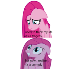 Size: 1188x1054 | Tagged: safe, artist:the smiling pony, artist:twilirity, edit, pinkie pie, earth pony, pony, derpibooru, g4, magical mystery cure, party of one, bust, contemplating insanity, cute, cuteamena, dc comics, derpibooru badge, female, grin, happy, joker (2019), mare, meta, pinkamena diane pie, portrait, sad, simple background, smiling, solo, sulking, transparent background, vector