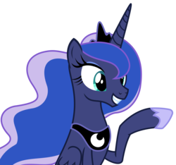 Size: 3203x3003 | Tagged: safe, artist:sketchmcreations, princess luna, alicorn, pony, g4, the beginning of the end, crown, cute, ethereal mane, eyelashes, female, grin, high res, hoof shoes, jewelry, lunabetes, mare, peytral, princess shoes, raised hoof, regalia, simple background, sitting, smiling, solo, squee, teeth, transparent background, vector, waving