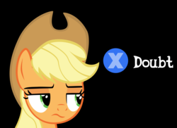 Size: 1500x1091 | Tagged: safe, artist:mrkat7214, applejack, earth pony, pony, applejack is not amused, black background, doubt, female, game, l.a. noire, mare, meme, parody, press x to doubt, reaction image, simple background, solo, suspicious, unamused, video game, xbox 360