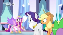 Size: 1920x1080 | Tagged: safe, screencap, applejack, princess cadance, rarity, spike, pony, g4, the beginning of the end, magic
