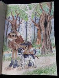 Size: 774x1032 | Tagged: safe, artist:clarissa0210, oc, oc only, dog, pegasus, pony, female, mare, solo, traditional art, tree