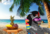 Size: 1700x1150 | Tagged: safe, king sombra, g4, beach, beach chair, chair, food, palm tree, pineapple, relaxing, table, tree, vector