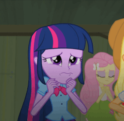 Size: 618x602 | Tagged: safe, screencap, applejack, fluttershy, rarity, twilight sparkle, equestria girls, g4, my little pony equestria girls: rainbow rocks, angry, animated, female, gif, gritted teeth, looking at something, pointing, pointing rarity, talking, teeth
