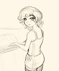 Size: 1246x1510 | Tagged: safe, artist:alcor, sweetie belle, human, g4, adorasexy, clothes, cute, female, humanized, monochrome, musical instrument, nightgown, piano, sexy, sketch, sleepwear, solo, stockings, thigh highs, traditional art