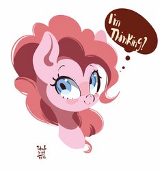 Size: 1920x2048 | Tagged: safe, artist:tohupo, pinkie pie, earth pony, pony, g4, blushing, bust, cute, diapinkes, female, head only, looking at you, looking up, mare, portrait, signature, simple background, smiling, solo, thinking, thought bubble, white background