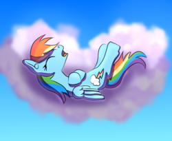 Size: 1759x1441 | Tagged: safe, artist:platinumdrop, rainbow dash, pony, g4, cloud, female, open mouth, sleeping, snoring, solo