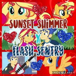 Size: 1024x1024 | Tagged: safe, artist:noreencreatesstuff, flash sentry, sunset shimmer, best trends forever, equestria girls, equestria girls series, g4, my little pony equestria girls: legend of everfree, camp everfree logo, camp everfree outfits, debate in the comments, female, guitar, heart, male, ship:flashimmer, shipping, straight