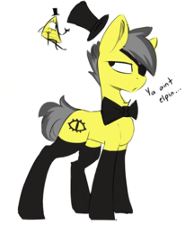 Size: 2028x2460 | Tagged: safe, artist:beardie, pony, bill cipher, bowtie, clothes, hat, high res, ponified, socks