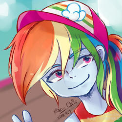 Size: 1024x1024 | Tagged: safe, artist:xiao_chic, rainbow dash, equestria girls, equestria girls series, g4, spring breakdown, spoiler:eqg series (season 2), female, looking at you, peace sign, solo