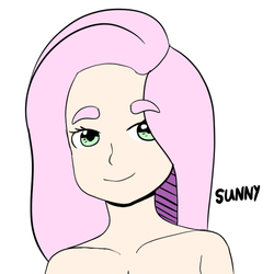 Size: 700x700 | Tagged: safe, artist:sunlightgryphon, fluttershy, human, g4, bust, female, humanized, looking at you, simple background, smiling, solo