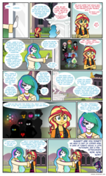 Size: 836x1388 | Tagged: safe, artist:crydius, princess celestia, sci-twi, sunset shimmer, tempest shadow, twilight sparkle, oc, oc:crydius, oc:eldritch, gem (race), human, vampire, comic:meet the princesses, equestria girls, g4, my little pony equestria girls: better together, adventure time, angry, catra, chara, crona, dagger, electricity, elements of disharmony, female, gem, glowing eyes, glowing scar, lapidot, lapis lazuli (steven universe), lesbian, lord dominator, male, marshall lee, non-mlp shipping, peridot, peridot (steven universe), pointed ears, ponytail, shipping, soldier, soldier (tf2), soul eater, steven universe, team fortress 2, undertale, wander over yonder, weapon