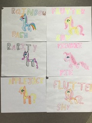 Size: 3264x2448 | Tagged: safe, artist:asiandra dash, applejack, fluttershy, pinkie pie, rainbow dash, rarity, earth pony, pegasus, pony, unicorn, g4, colored pencil drawing, high res, highlighter drawing, marker drawing, traditional art