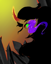 Size: 691x870 | Tagged: safe, artist:alazak, king sombra, pony, umbrum, g4, curved horn, dark crystal, dark magic, horn, magic, male, smoke, solo, sombra eyes