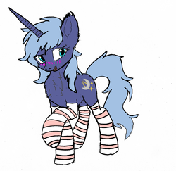 Size: 1320x1281 | Tagged: safe, artist:danksailor, oc, oc only, oc:midnight starfall, pony, blushing, chest fluff, clothes, fluffy, socks, solo, striped socks