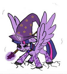 Size: 1260x1394 | Tagged: safe, artist:danksailor, twilight sparkle, alicorn, pony, g4, angry, art, female, hat, magic, solo, twilight sparkle (alicorn), wizard, wizard hat