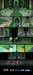 Size: 3017x6839 | Tagged: safe, artist:mr100dragon100, apple bloom, ocellus, pharynx, queen chrysalis, scootaloo, spike, sweetie belle, thorax, changeling, dragon, earth pony, pegasus, pony, unicorn, a canterlot wedding, g4, alternate universe, armor, bad end, bloomling, canterlot, canterlot castle, changeling guard, changelingified, clothes, cocoon, comic, cutie mark crusaders, eyes in the dark, flower filly, flower girl, flower girl dress, hat, nightmare fuel, pre changedling ocellus, purple changeling, sad, scootaling, species swap, sweetiling, tearjerker, thorax is ocellus uncle, top hat, transformation, tuxedo, uncle and niece, woobie