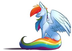 Size: 1062x752 | Tagged: safe, artist:alphaaquilae, rainbow dash, pegasus, pony, g4, crying, eyes closed, female, mare, missing cutie mark, sad, simple background, sitting, solo, white background, wings