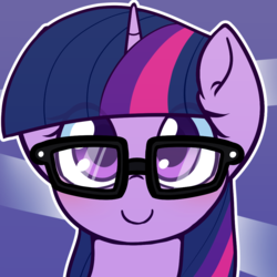 Size: 1000x1000 | Tagged: safe, artist:puetsua, part of a set, sci-twi, twilight sparkle, pony, unicorn, g4, avatar, bust, colored pupils, cute, equestria girls ponified, eye clipping through hair, female, glasses, mare, ponified, portrait, solo, twiabetes, unicorn sci-twi