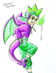 Size: 1024x1337 | Tagged: safe, artist:the1king, spike, dragon, human, g4, clothes, fire, headphones, hoodie, humanized, male, solo, tail, winged spike, wings