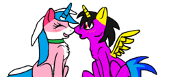 Size: 789x358 | Tagged: safe, artist:baby-foxy-the-fox, artist:xepicgamequestsx, oc, oc:gio, alicorn, pony, alicorn oc, base used, canon x oc, female, lego, male, ponified, simple background, straight, the lego movie, transparent background, unikitty