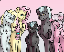 Size: 1100x900 | Tagged: safe, artist:icefeather24, fluttershy, thunderlane, oc, oc:belle, oc:butterfly, oc:silver wing, pegasus, pony, g4, colt, family, female, filly, male, offspring, parent:fluttershy, parent:thunderlane, parents:thundershy, shipping, straight, thundershy