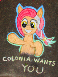 Size: 2842x3790 | Tagged: safe, artist:malte279, oc, oc:colonia, earth pony, pony, braid, chalk drawing, high res, i want you, mascot, traditional art