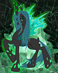Size: 1141x1416 | Tagged: safe, artist:nuriko-chan, queen chrysalis, changeling, changeling queen, g4, colored pupils, crown, cute, cutealis, female, jewelry, open mouth, regalia, solo