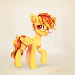 Size: 1500x1500 | Tagged: safe, artist:inowiseei, oc, oc only, oc:anonymous sandwich, pegasus, pony, floppy ears, glasses, looking at you, shadow, simple background, solo, white background