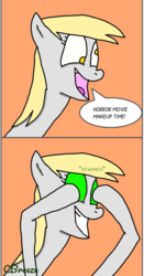 Size: 564x1080 | Tagged: safe, artist:chameleon_breeze, derpy hooves, pony, g4, the beginning of the end, clever girl, comic, contact lens, eye scream, female, glowing eyes, green eyes, makeup, meme, prank, solo, sombra eyes