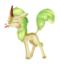 Size: 1644x1722 | Tagged: safe, artist:dusthiel, spring glow, kirin, g4, sounds of silence, :p, cute, female, raspberry, silly, simple background, solo, tongue out, transparent background