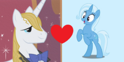 Size: 624x314 | Tagged: safe, edit, edited screencap, screencap, prince blueblood, trixie, pony, g4, female, male, ship:bluetrix, shipping, shipping domino, straight