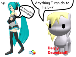 Size: 507x382 | Tagged: safe, artist:lala-fruitcake, derpy hooves, rainbow dash, g4, .zip file at source, 3d, 3d model, crossover, downloadable, hatsune miku, mmd, vocaloid