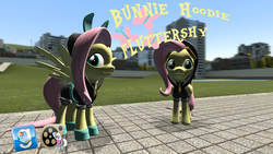 Size: 3200x1800 | Tagged: safe, artist:beardeddoomguy, fluttershy, photo finish, rainbow dash, earth pony, pony, g4, .zip file at source, 3d, 3d model, bunny ears, clothes, costume, dangerous mission outfit, downloadable, gmod, goggles, hoodie, source filmmaker, source filmmaker resource