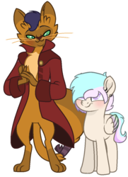 Size: 712x981 | Tagged: safe, artist:thatonefluffs, capper dapperpaws, oc, oc:nova, abyssinian, anthro, g4, my little pony: the movie, blushing, canon x oc, chest fluff, clothes, coat, male