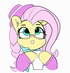 Size: 1280x1341 | Tagged: safe, artist:pabbley, color edit, edit, fluttershy, pony, fake it 'til you make it, g4, :p, alternate hairstyle, colored, cute, female, hipstershy, mare, shyabetes, silly, simple background, smiling, solo, tongue out, white background