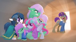 Size: 2048x1151 | Tagged: safe, artist:bcpony, oc, earth pony, pegasus, pony, unicorn, argument, commission, crying, female, male, mother and father, siblings, yelling