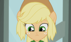 Size: 640x379 | Tagged: safe, screencap, applejack, a case for the bass, equestria girls, g4, my little pony equestria girls: rainbow rocks, :d, animated, cute, female, gif, jackabetes, ponied up