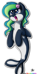 Size: 1013x1973 | Tagged: safe, artist:acersiii, artist:prismawatercolor, oc, oc only, oc:marina (efnw), orca pony, original species, cute, everfree northwest, happy, seashell, smiling, solo