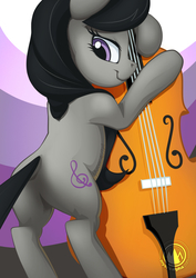 Size: 955x1351 | Tagged: safe, alternate version, artist:mysticalpha, octavia melody, earth pony, pony, g4, bipedal, bipedal leaning, butt, cello, female, leaning, looking at you, looking back, looking back at you, mare, musical instrument, plot, smiling, solo, treblebutt