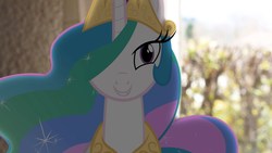 Size: 1280x720 | Tagged: safe, artist:stormxf3, princess celestia, alicorn, pony, celestia's favorite question, g4, crown, female, forest, irl, jewelry, mare, photo, ponies in real life, regalia, smiling, solo, street, youtube link