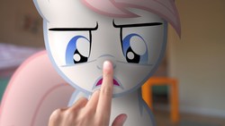 Size: 1280x720 | Tagged: safe, artist:stormxf3, nurse redheart, earth pony, pony, g4, boop, boop (mlp in real life), hand, irl, photo, ponies in real life, quiet, table