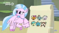 Size: 1920x1080 | Tagged: safe, screencap, gallus, ocellus, sandbar, silverstream, smolder, yona, classical hippogriff, hippogriff, g4, uprooted, discovery family logo, drawing, female, flying, solo, student six