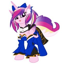 Size: 1000x1000 | Tagged: safe, artist:geraritydevillefort, princess cadance, alicorn, pony, g4, alternate hairstyle, caster, clothes, colored wings, cosplay, costume, fantasy class, fate/extra, fate/grand order, female, horn, mare, multicolored hair, multicolored mane, multicolored tail, multicolored wings, purple eyes, simple background, solo, tamamo no mae, transparent background, wings