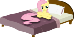 Size: 900x454 | Tagged: safe, fluttershy, pony, g4, bed, blanket, female, looking away, pillow, solo