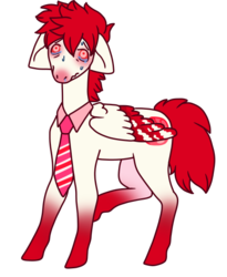 Size: 500x610 | Tagged: safe, artist:guidomista, oc, oc only, oc:bloodshot, pony, accessory, clothes, coat markings, collar, cute, doodle, floppy ears, folded wings, long legs, looking up, male, markings, necktie, nervous, red, simple background, socks (coat markings), solo, stallion, standing, sweat, transparent background, two toned wings, wing markings, wings