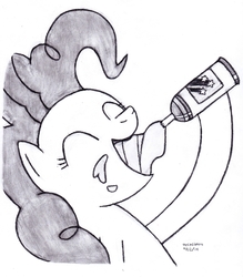 Size: 2530x2885 | Tagged: safe, artist:drchrisman, pinkie pie, earth pony, pony, g4, eyes closed, female, food, high res, hoof hold, lineart, mare, monochrome, open mouth, solo, spray can, traditional art, whipped cream